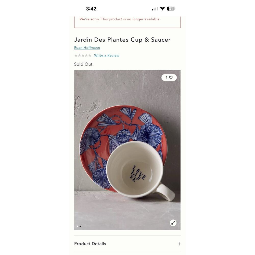 RARE Anthropologie Ruan Hoffmann Jardin Des Plantes LOVE MORE Cup Saucer Set - Picture 9 of 9